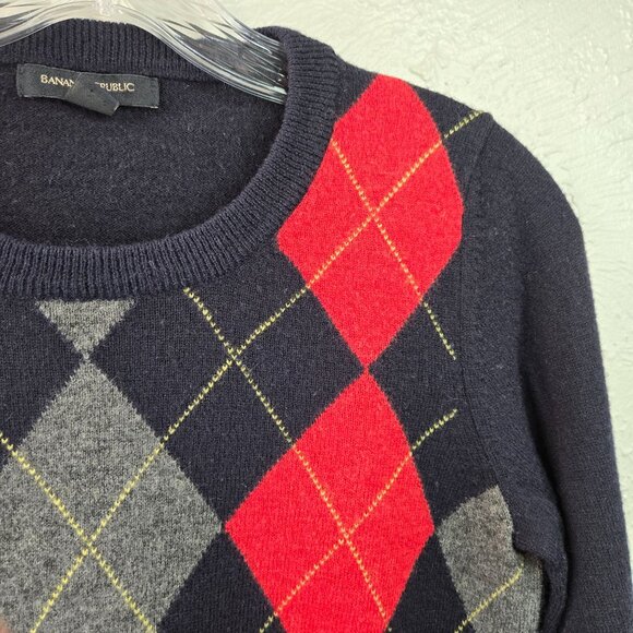 Banana Republic 100% Lambswool Sweater XS Argyle Preppy Retro Y2k Academia Top - Picture 9 of 15